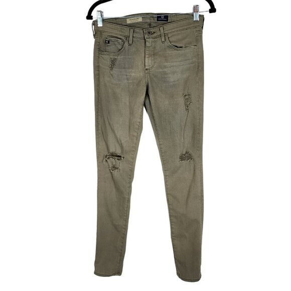 AG Adriano Goldschmied The Legging Super Skinny‎ Ankle Jeans Olive Distressed 26 - Picture 4 of 14